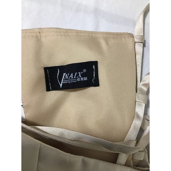 FORMAL PARTY 4 S champagne Cream Satin Lace Up Corset Formal Maxi Dress NEW B148 - Picture 7 of 9